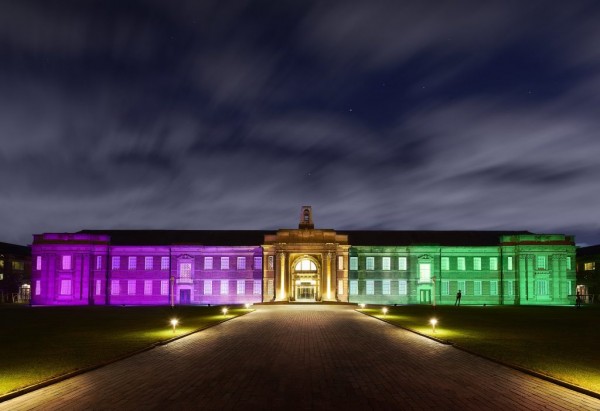 Photo of Edge Hill University building at night